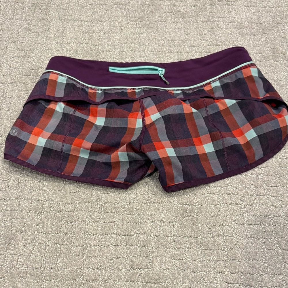 Lululemon Athletica Plaid Speed Shorts - Red and Purple - 6
